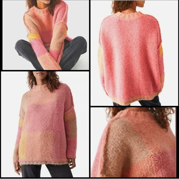 NWT Free People Domino Alpaca Pullover Sweater - Prairie Sunset Combo - Picture 1 of 16